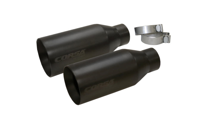 Corsa 2017-2020 Ford F-150 Raptor 3in Inlet / 5in Outlet Black Cerakote Tip Kit (For Corsa Exh Only) - Bull Strap
