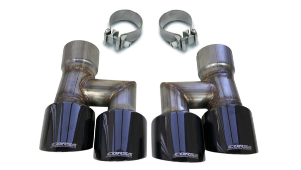 Corsa 2018-2023 Ford Mustang Eco 2.3L Twin 4in Black PVD Pro-Series Tip Kit (Clamps Included) - Bull Strap