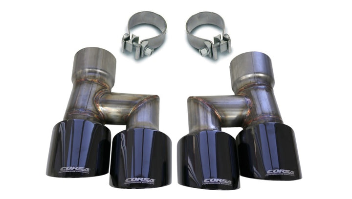 Corsa 2018-2023 Ford Mustang Eco 2.3L Twin 4in Black PVD Pro-Series Tip Kit (Clamps Included) - Bull Strap