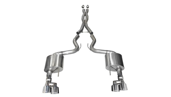 Corsa 2018-2023 Ford Mustang V8 5.0L 3in Cat-Back Dual Rear Exit w/ 4in Polished Pro-Series Tips - Bull Strap