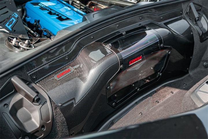 Corsa 2020+ Chevrolet Corvette C8/Z06 Carbon Fiber Air Intake Trunk Panel with Polycarbonate - Bull Strap