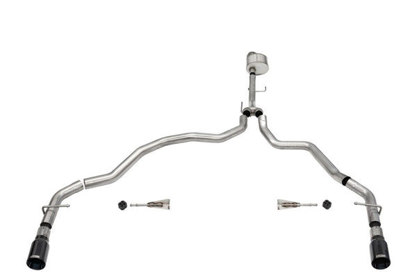 Corsa 2021-2025 Ford F-150 Regular Cab/6.5in Bed 5.0L V8 Xtreme Cat-Back Dual Rear Exit-Black PVD - Bull Strap