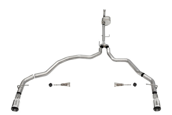 Corsa 2021-2025 Ford F-150 SuperCab/6.5in Bed 5.0L V8 Xtreme Cat-Back Dual Rear Exit-Polished - Bull Strap