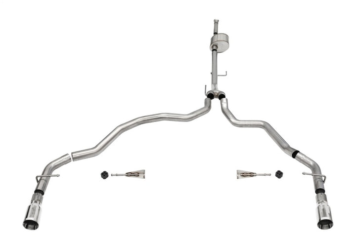 Corsa 2021-2025 Ford F-150 SuperCab/6.5in Bed 5.0L V8 Xtreme Cat-Back Dual Rear Exit-Polished - Bull Strap