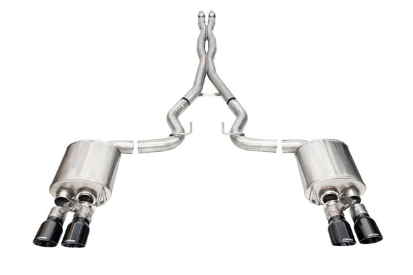 Corsa 2024-2025 Ford Mustang V8 5.0L 3in Cat-Back Exhaust System w/ Twin 4in Black Pro-Series Tips - Bull Strap