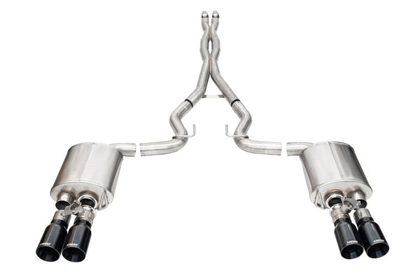 Corsa 2024-2025 Ford Mustang V8 5.0L 3in Cat-Back Exhaust System w/ Twin 4in Black Straight Tips - Bull Strap
