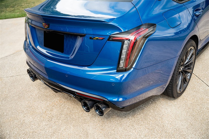 Corsa 22-25 Caddy CT5-V Blackwing 3in Axle-Back - Act. Exh. - Dual Rear Exit - Twin 4.5in Blk CF Tip - Bull Strap