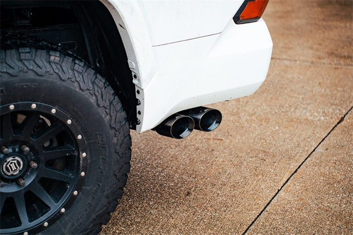 Corsa 22-25 Toyota Tundra 4WD 3in Sport Cat-Back Side Exit Exhaust System w/ Twin 4in Black PVD Tips - Bull Strap