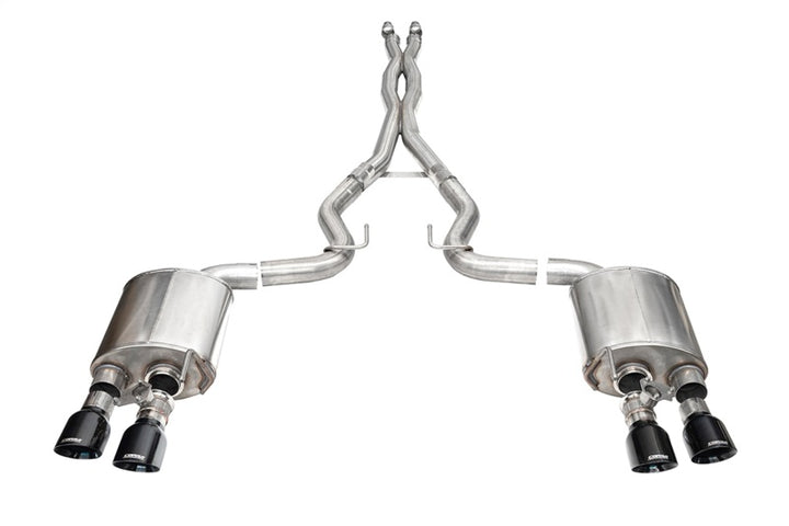 Corsa 24+ Ford Mustang Dark Horse 5.0L 3in Dual Rear Cat-Back w/Twin 4.5in Black PVD Slash Tips - Bull Strap