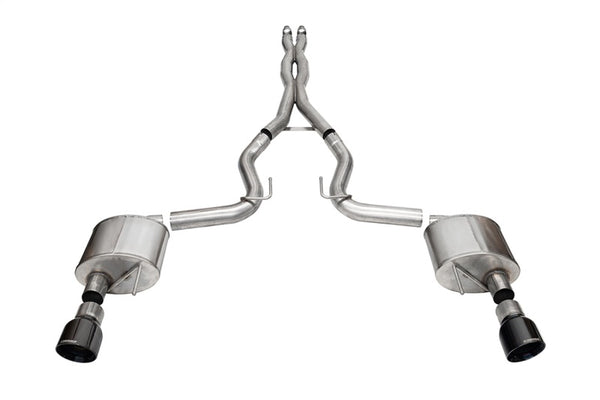 Corsa 24+ Ford Mustang GT Xtreme Cat-Back Ex. Sys. 3.0in Dual Rear Exit w/4.5in Black PVD Pro Tips - Bull Strap