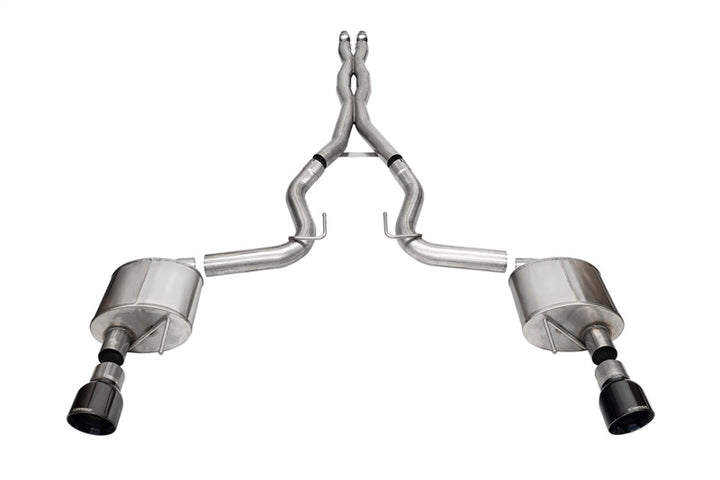 Corsa 24+ Ford Mustang GT Xtreme Cat-Back Ex. Sys. 3.0in Dual Rear Exit w/4.5in Black PVD Pro Tips - Bull Strap