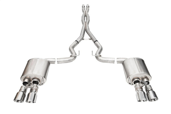 Corsa 24+ Ford Mustang V8 5.0L 3in Cat-Back Exhaust System w/ Twin 4in Polished Pro-Series Tips - Bull Strap