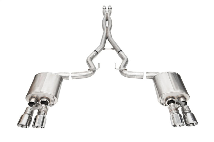 Corsa 24+ Ford Mustang V8 5.0L 3in Cat-Back Exhaust System w/ Twin 4in Polished Pro-Series Tips - Bull Strap