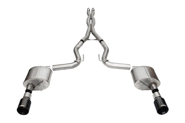 Corsa 24+ Ford MustangGT Xtreme Cat-Back Ex.Sys 3.0in Dual Rear Exit w/4.5in Blk PVD StraightCut Tip - Bull Strap