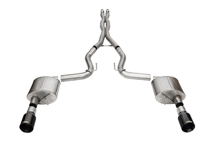 Corsa 24+ Ford MustangGT Xtreme Cat-Back Ex.Sys 3.0in Dual Rear Exit w/4.5in Blk PVD StraightCut Tip - Bull Strap