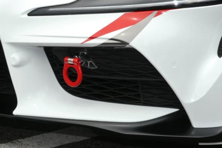 Cusco Folding Front Tow Hook 2020+ Toyota Supra (A90) 3.0L Turbo - Red - Bull Strap