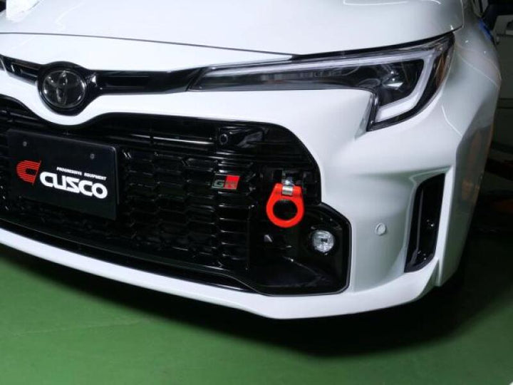 Cusco Folding Tow Hook 2020+ Toyota GR Yaris (GXPA16 GXPA12) Red Steel - Bull Strap