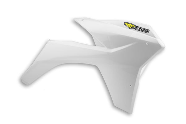 Cycra 11-13 KTM 125-500 SX/XC/SX-F/XC-F/XC-W/XCF-W/EXC-F Powerflow Radiator Shrouds - White - Bull Strap