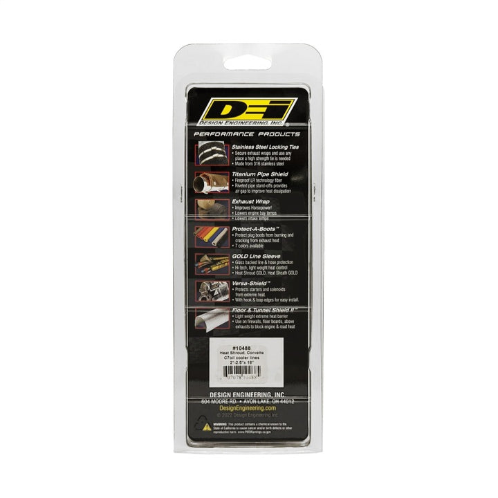DEI Corvette C7 Oil Cooler Line Sleeves 2in - 2-1/2in x 18in Heat Shroud - Bull Strap