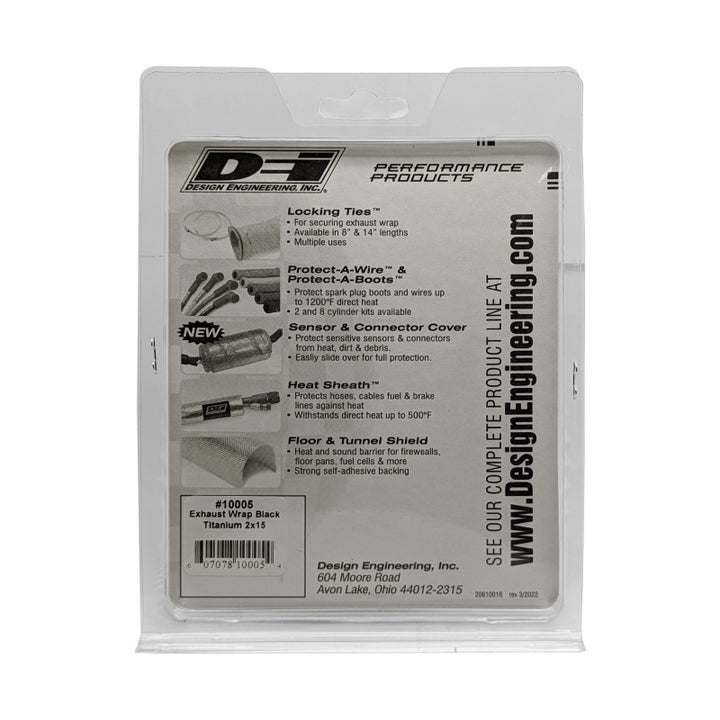 DEI Exhaust Wrap 2in x 15ft - Titanium - Black - Bull Strap