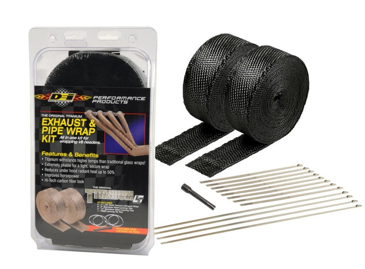DEI Exhaust Wrap Kit - Black Titanium Wrap Locking Ties & Locking Tie Tool - Bull Strap