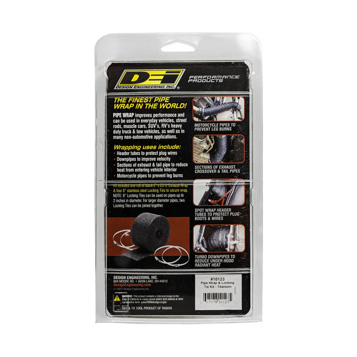 DEI Exhaust Wrap Kit - Pipe Wrap and Locking Tie - Titanium - Bull Strap