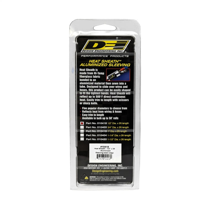 DEI Heat Sheath 1/2in I.D. x 3ft - Aluminized Sleeving - Sewn Edge - Bull Strap