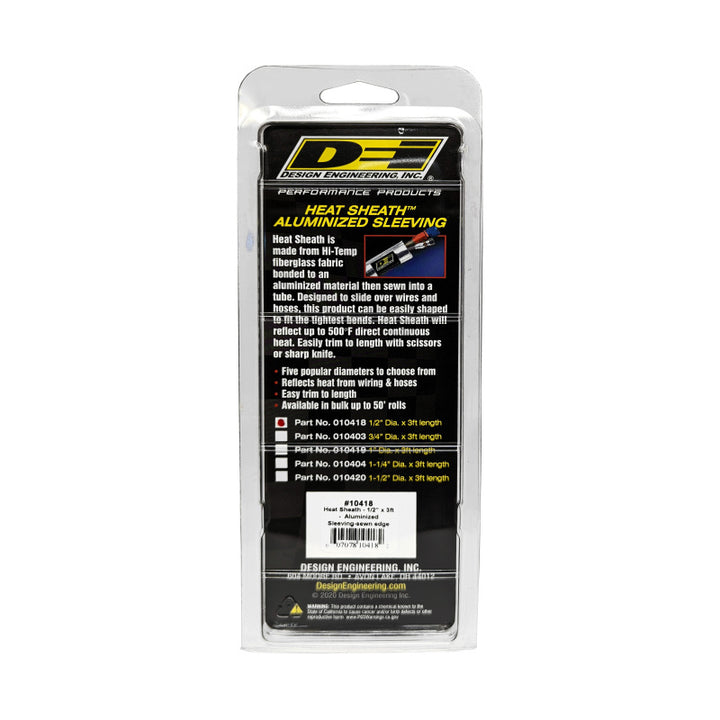 DEI Heat Sheath 1/2in I.D. x 3ft - Aluminized Sleeving - Sewn Edge - Bull Strap