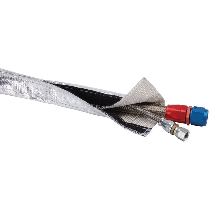 DEI Heat Shroud 3/4in I.D. x 3ft - Aluminized Sleeving - Hook and Loop Edge - Bull Strap