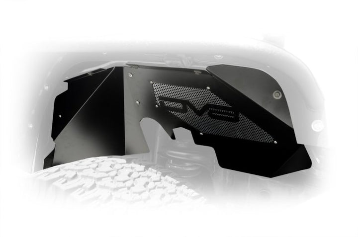 DV8 Offroad 07-18 Jeep Wrangler JK Front Aluminum Inner Fender - Black - Bull Strap