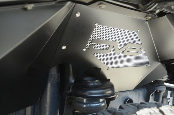 DV8 Offroad 07-18 Jeep Wrangler JK Front Aluminum Inner Fender - Black - Bull Strap