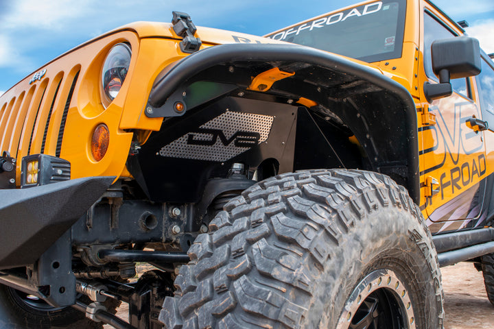 DV8 Offroad 07-18 Jeep Wrangler JK Front Aluminum Inner Fender - Black - Bull Strap