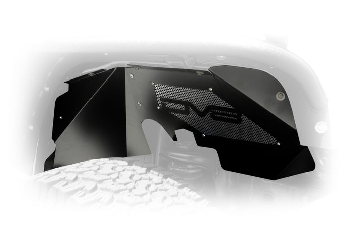 DV8 Offroad 07-18 Jeep Wrangler JK Front Aluminum Inner Fender - Black - Bull Strap