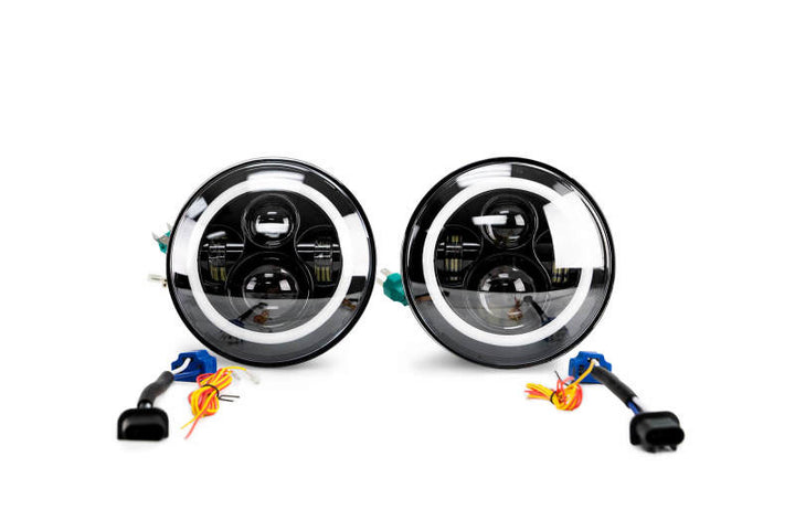 DV8 Offroad 07-18 Jeep Wrangler JK LED Projector Headlights w/ Angel Eyes - Bull Strap