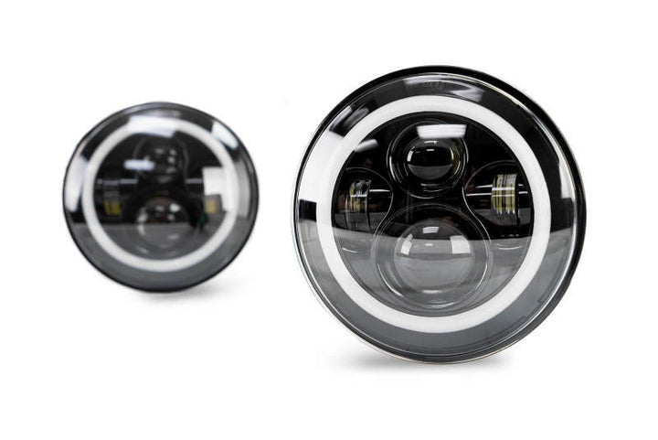 DV8 Offroad 07-18 Jeep Wrangler JK LED Projector Headlights w/ Angel Eyes - Bull Strap