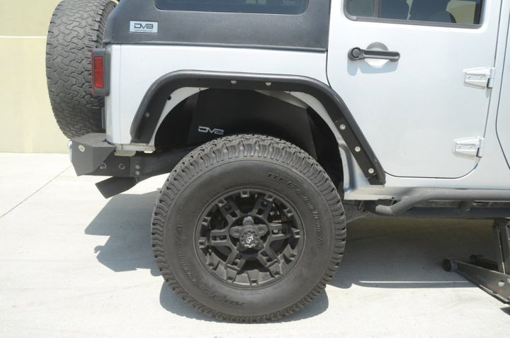 DV8 Offroad 07-18 Jeep Wrangler JK Rear Aluminum Inner Fender - Black - Bull Strap