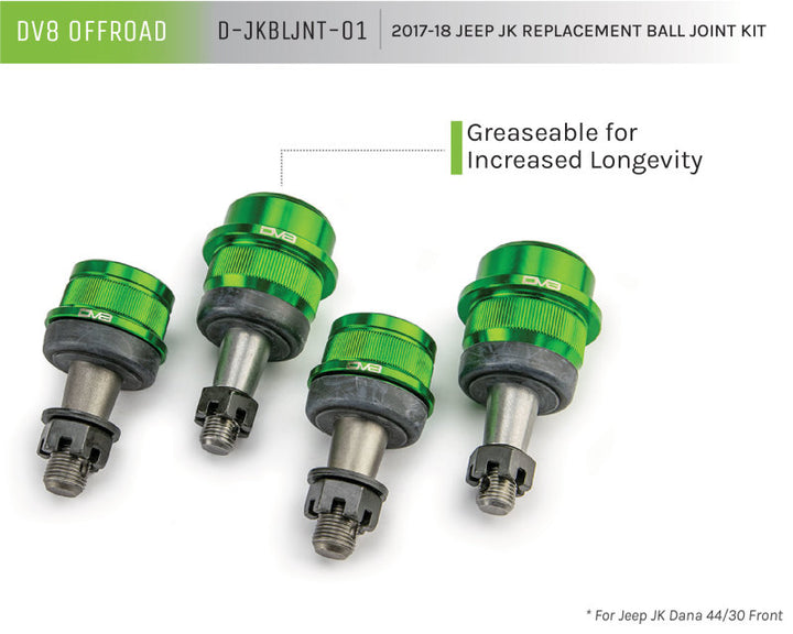 DV8 Offroad 07-18 Jeep Wrangler JK Replacement Ball Joint Kit - Dana 30/44 - Bull Strap