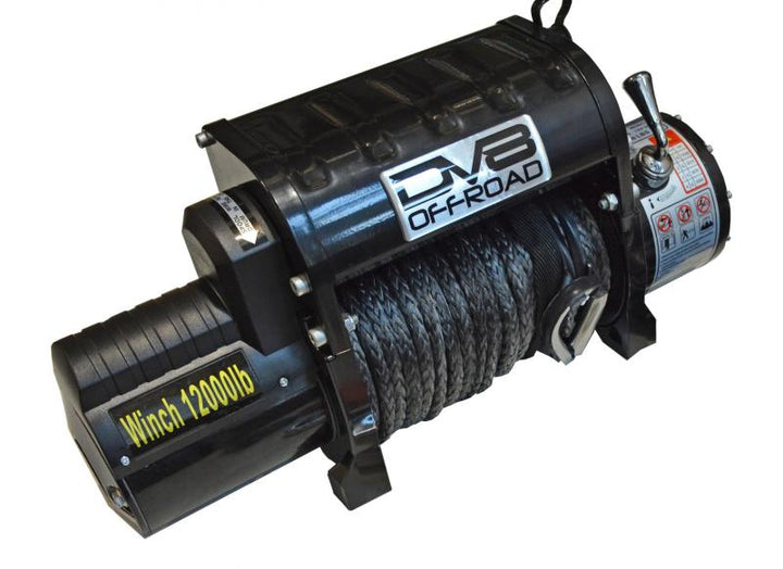 DV8 Offroad 12000 LB Winch w/ Synthetic Line & Wireless Remote - Black - Bull Strap
