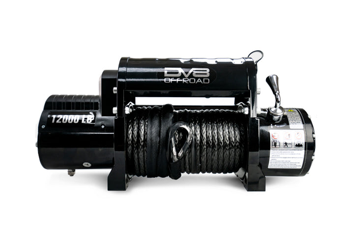 DV8 Offroad 12000 LB Winch w/ Synthetic Line & Wireless Remote - Black - Bull Strap
