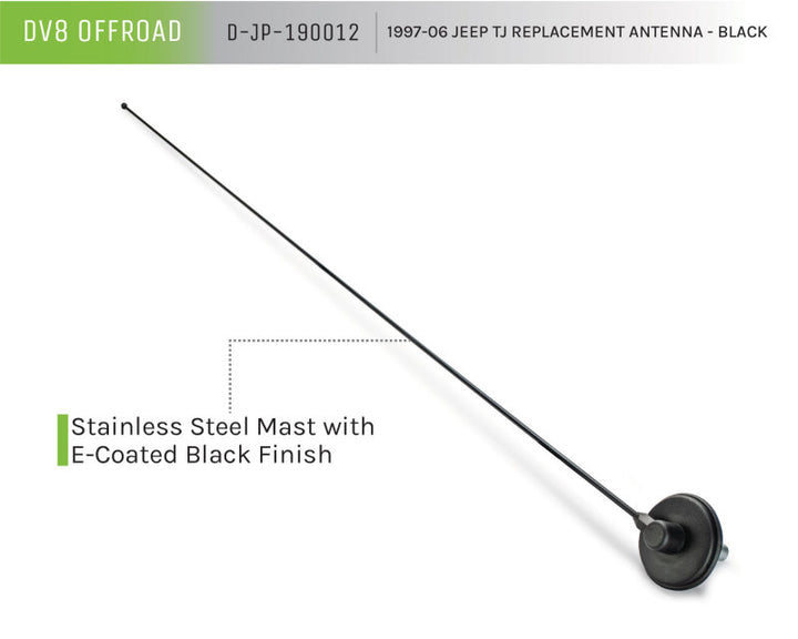 DV8 Offroad 1997-06 Jeep TJ Replacement Antenna Black - Bull Strap