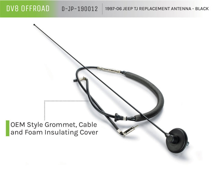 DV8 Offroad 1997-06 Jeep TJ Replacement Antenna Black - Bull Strap