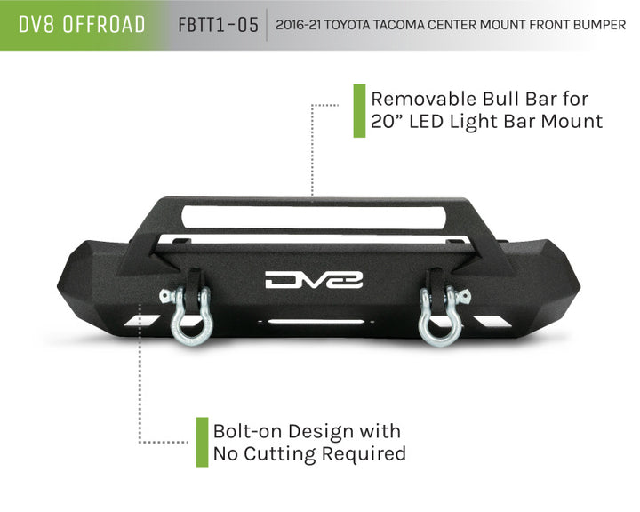 DV8 Offroad 2016+ Toyota Tacoma Center Bumper - Bull Strap