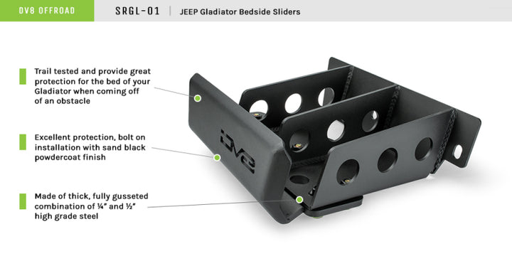 DV8 Offroad 2019+ Jeep Gladiator Bedside Sliders - Bull Strap