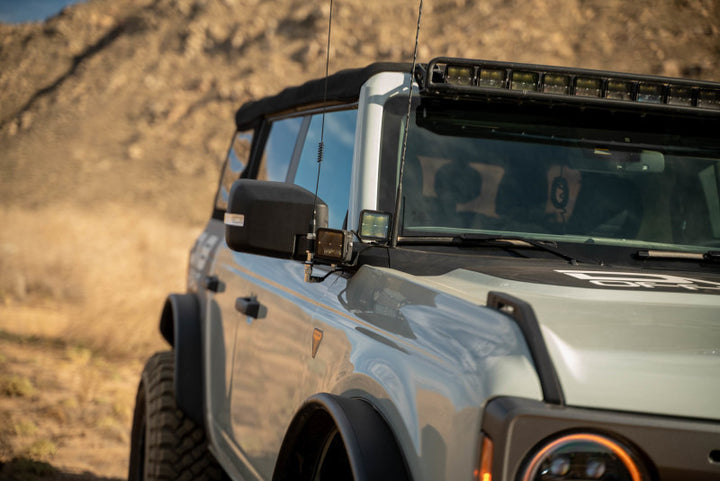 DV8 Offroad 2021 Ford Bronco A Pillar Dual Light Pod Drop Mounts - Bull Strap