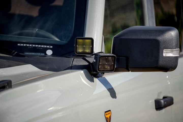 DV8 Offroad 2021 Ford Bronco A Pillar Dual Light Pod Drop Mounts - Bull Strap