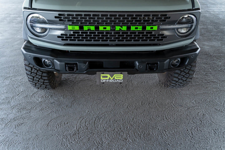 DV8 Offroad 21-23 Ford Bronco Capable Bumper Front License Plate Mount - Bull Strap