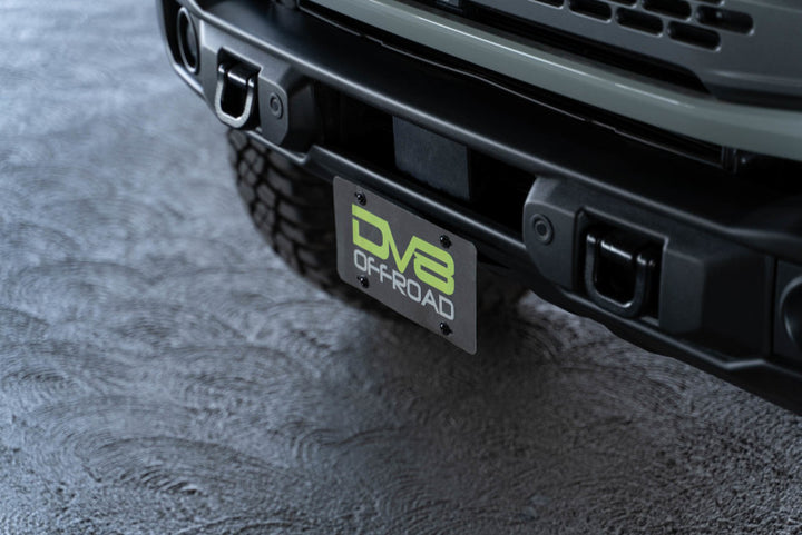 DV8 Offroad 21-23 Ford Bronco Capable Bumper Front License Plate Mount - Bull Strap