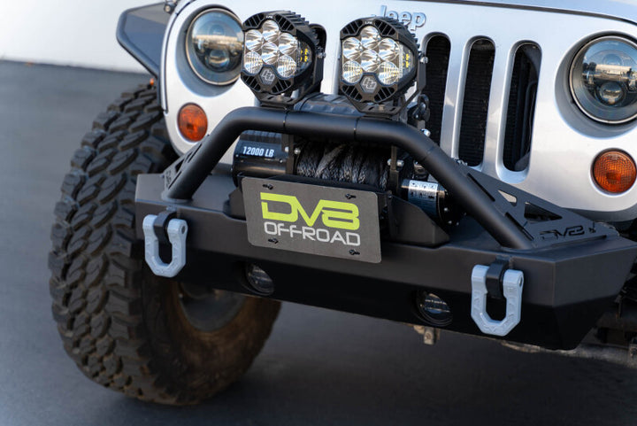 DV8 Offroad Fairlead Mounted Flip-Up License Plate Bracket - Bull Strap