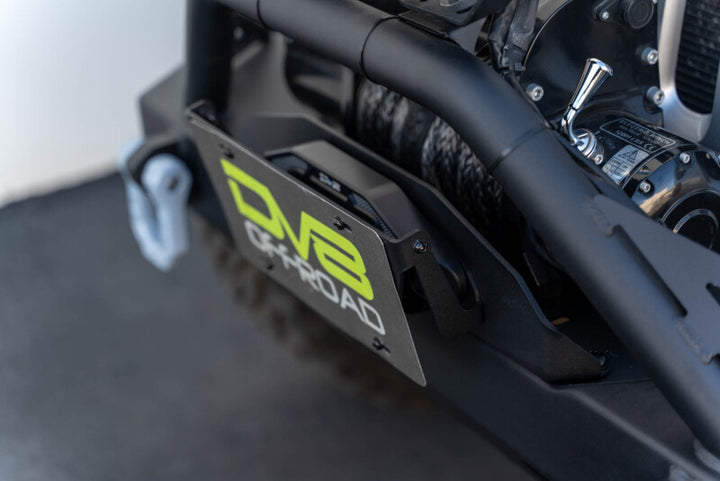 DV8 Offroad Fairlead Mounted Flip-Up License Plate Bracket - Bull Strap