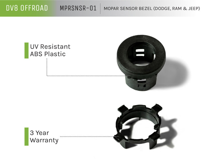 DV8 Offroad Jeep/Dodge/RAM Front Bezel & Rear Clip Replacement Kit for MOPAR Sensors - Set of 4 - Bull Strap